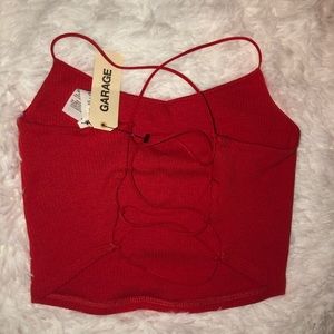 NWT Red strappy open back garage crop top